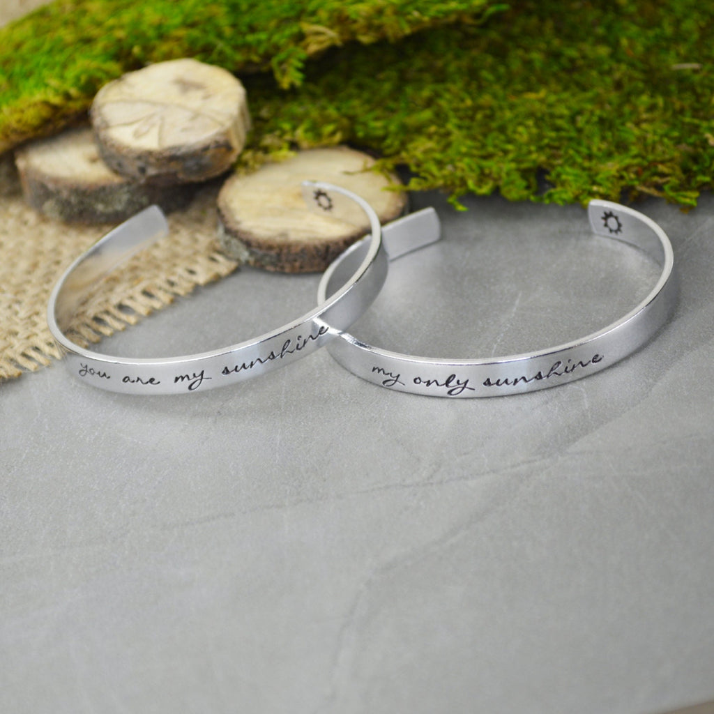You Are My Sunshine My Only Sunshine Aluminum Brass or Copper Bangle Set - Mother Daughter Gift