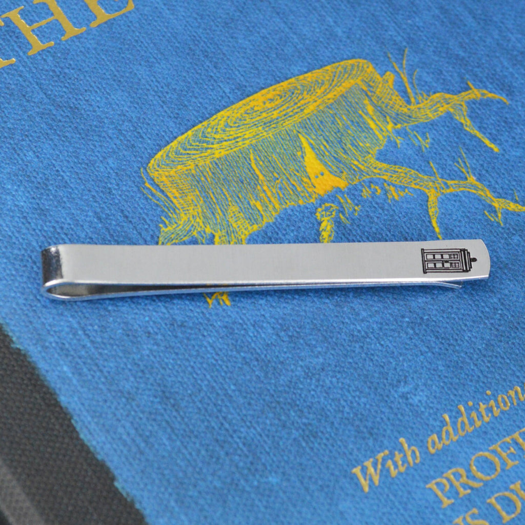 Tardis Tie Bar - Hand Stamped Dr Who Gift