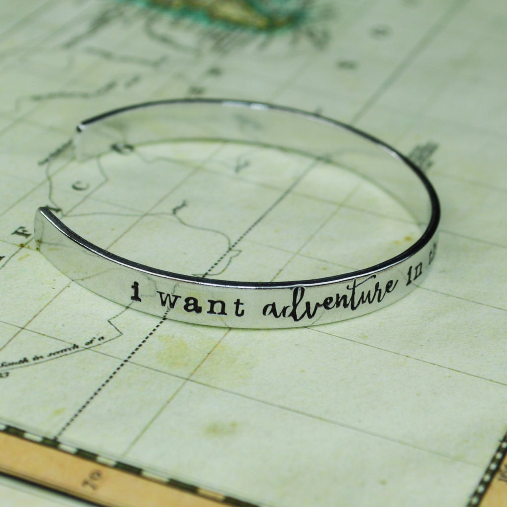I Want Adventure in the Great Wide Somewhere Cuff Bracelet -  Beauty and the Beast Inspired - Aluminum Brass or Copper Bangle