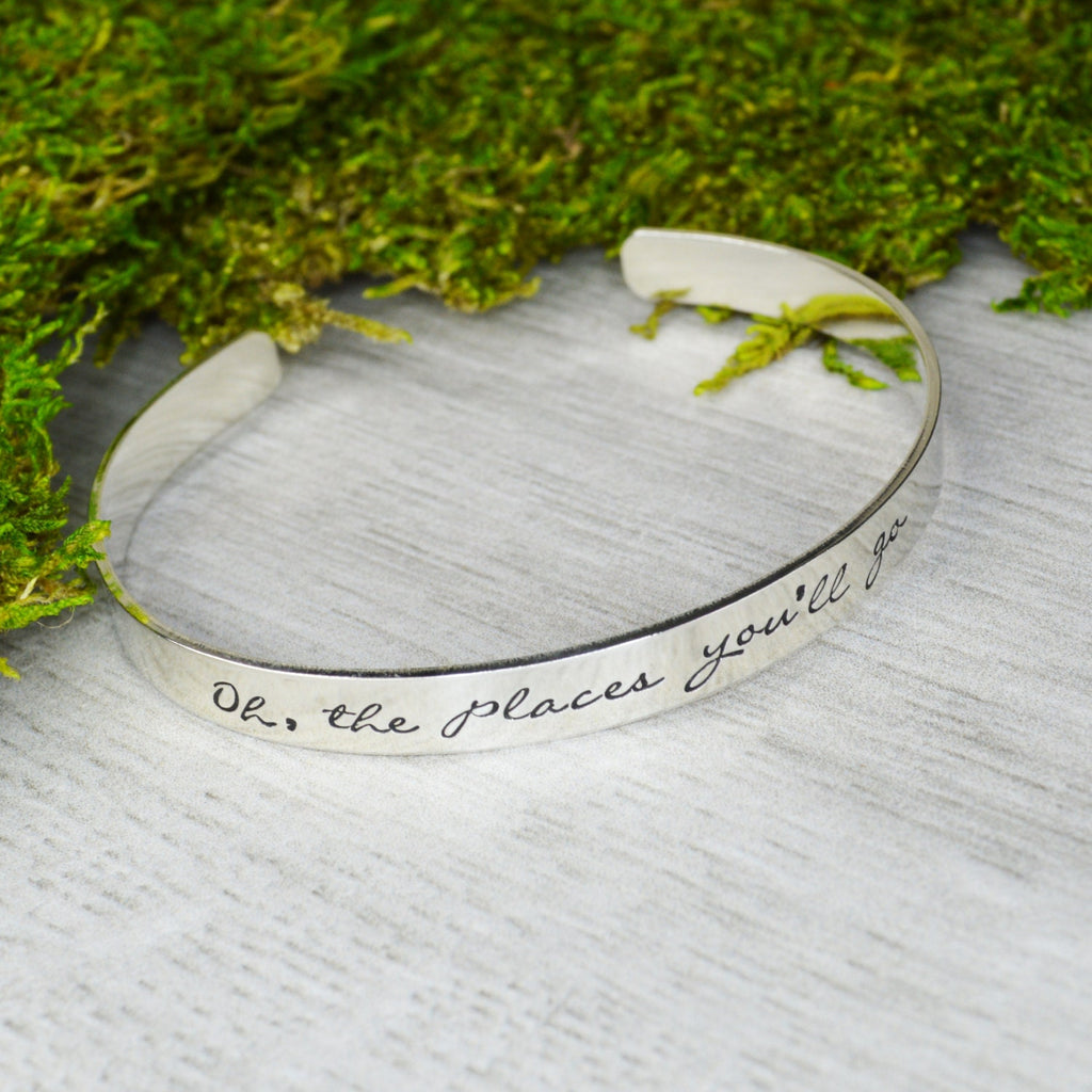 Oh The Places You'll Go Cuff Bracelet - Aluminum Brass or Copper Bangle