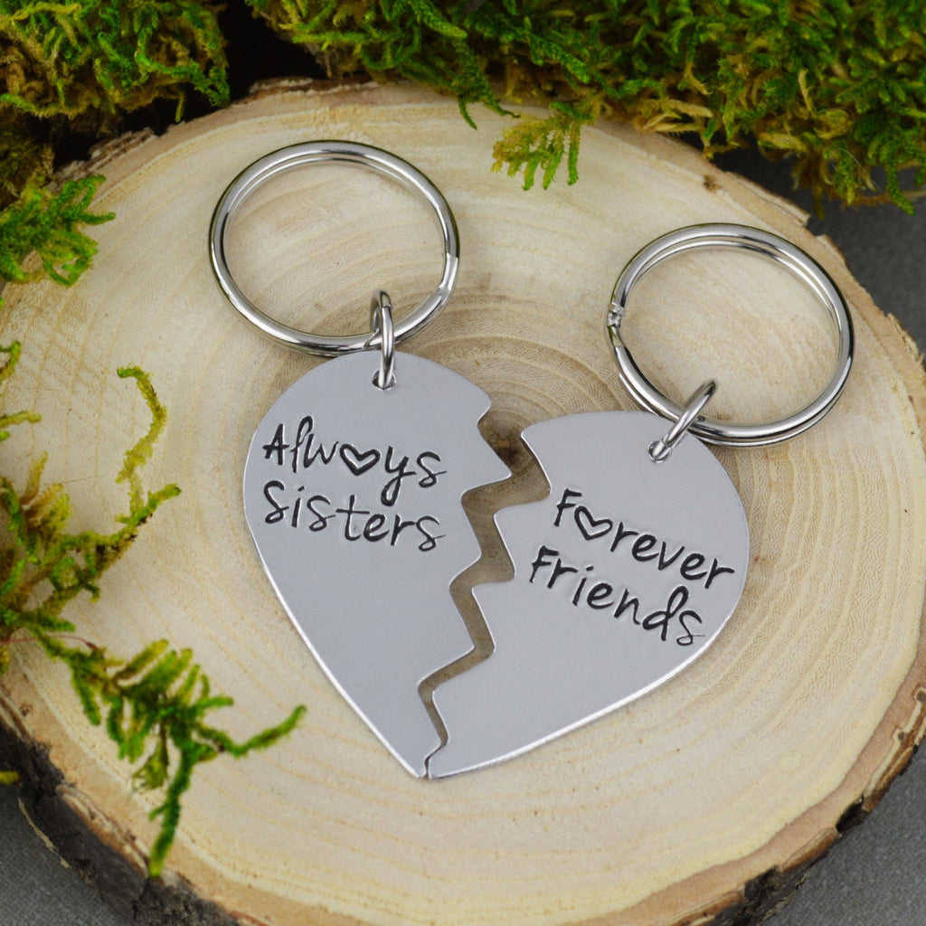 Always Sisters Forever Friends Broken Heart Keychain Set