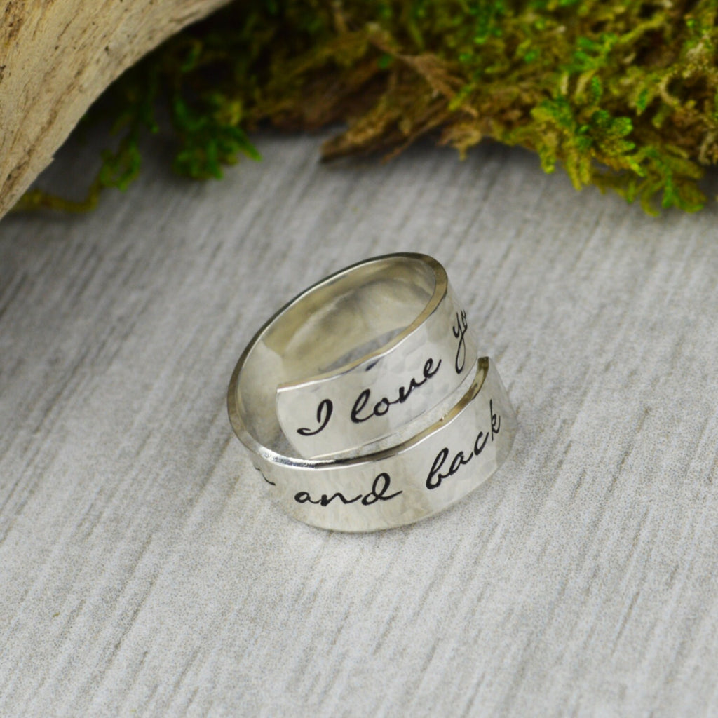 I Love You To The Moon And Back Wrap Ring // Handstamped Jewelry