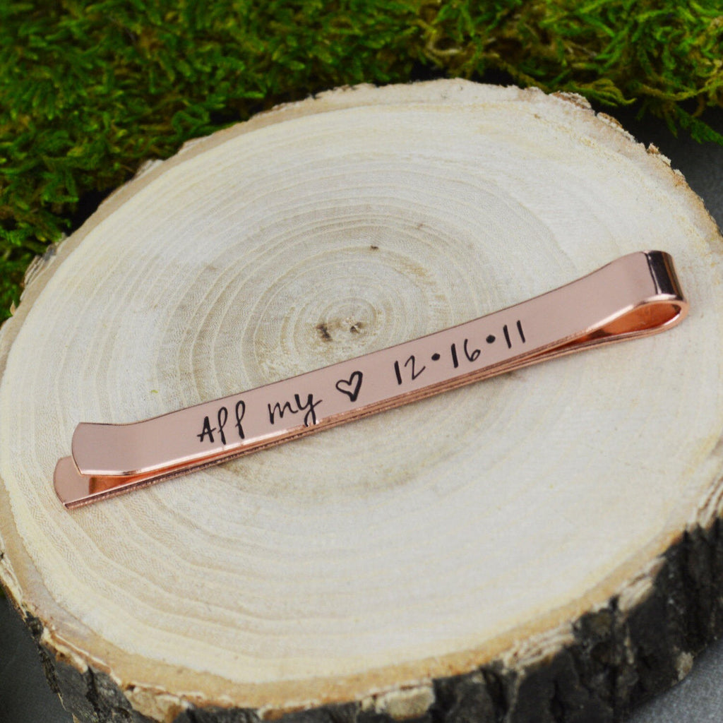 Personalized Secret Message Tie Bar - Hand Stamped Groom Gift - Custom Anniversary Gift