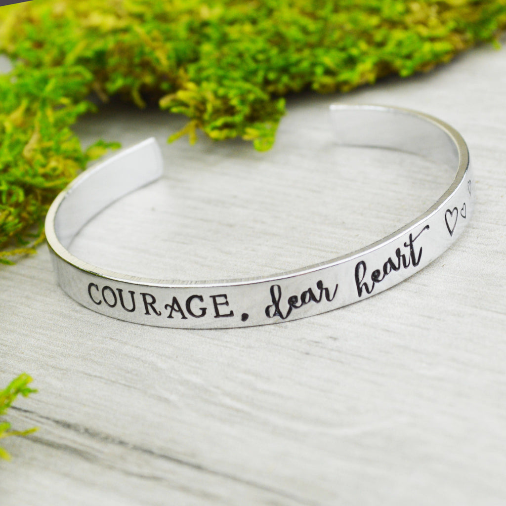 Courage, Dear Heart Cuff Bracelet - Aluminum Brass or Copper Bangle