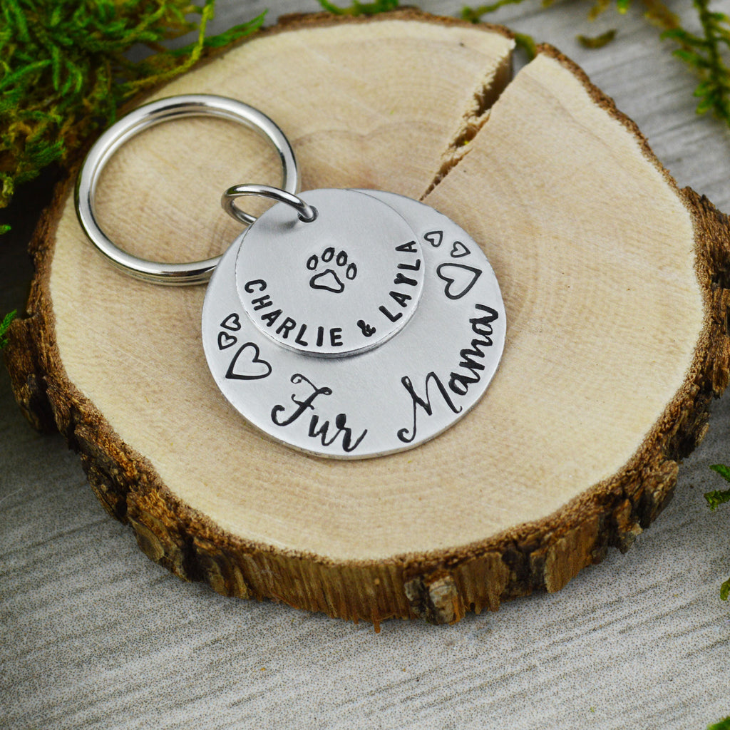Fur Mama Personalized Keychain - Handstamped Pet Gift - Dog Mom - Cat Mom
