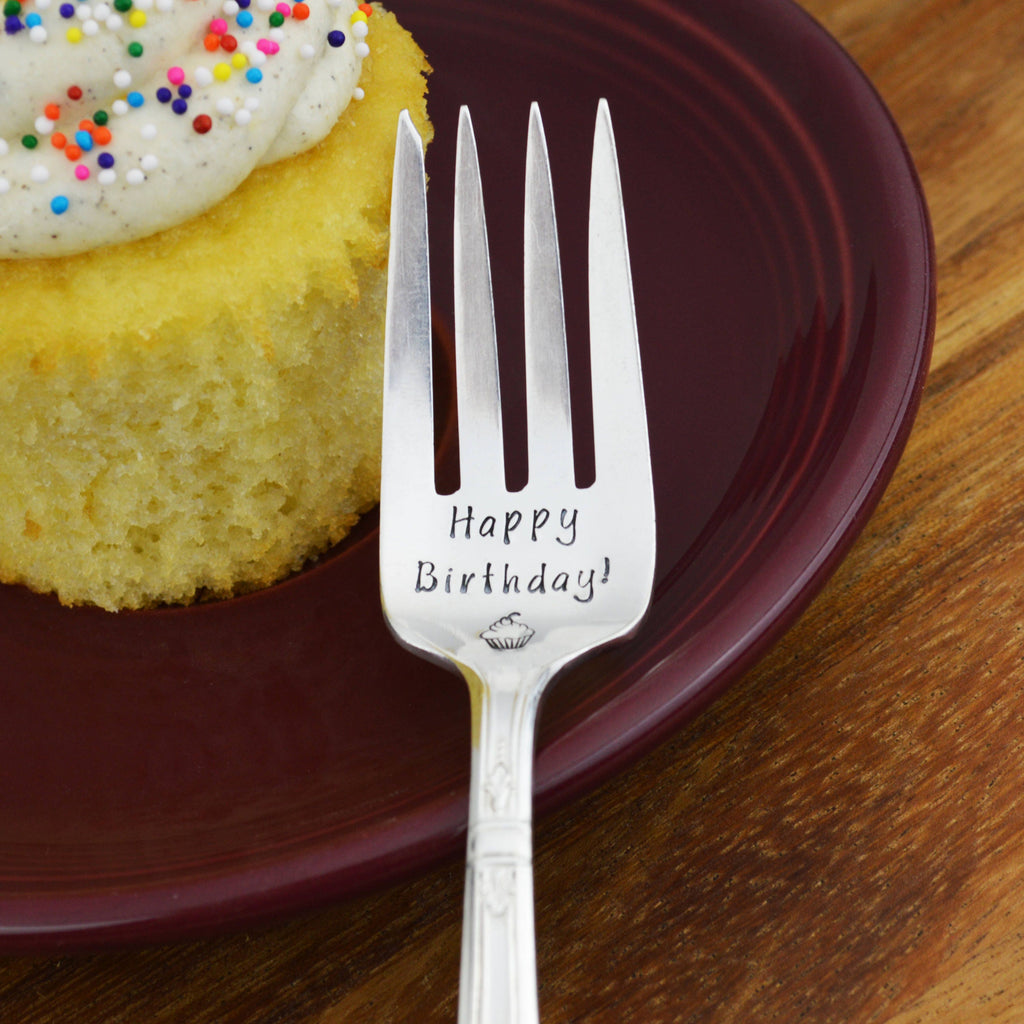 Happy Birthday! Hand Stamped Cake Fork 