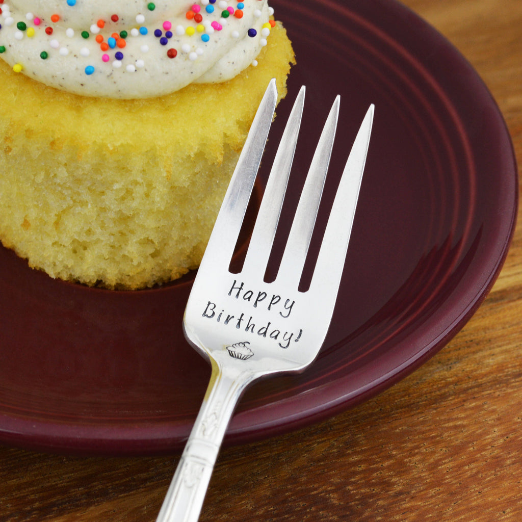 Happy Birthday! Hand Stamped Cake Fork 