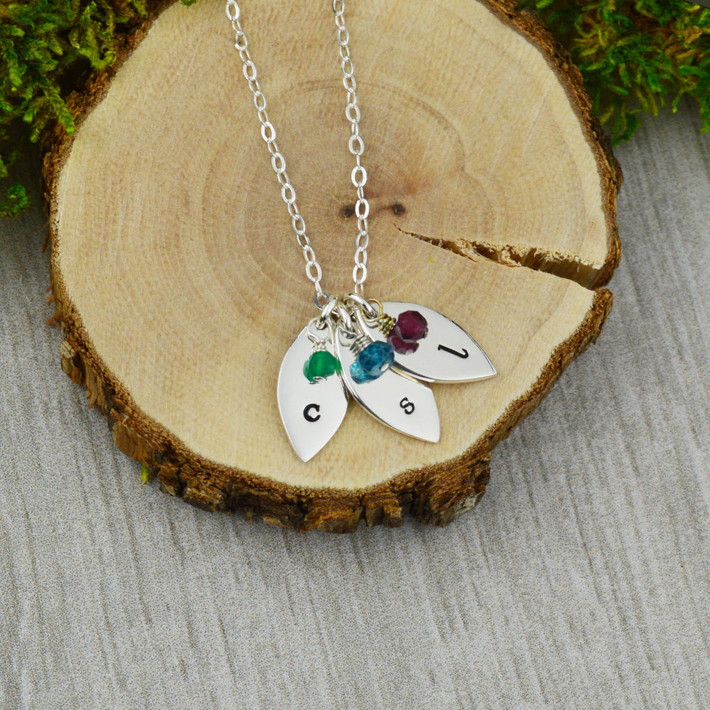 Customizable Initials and Birthstones Necklace - Custom Personalized Hand Stamped Jewelry - New Mom or Grandmother Necklace