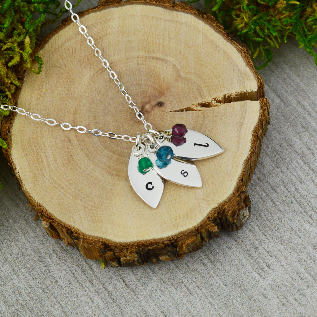 Customizable Initials and Birthstones Necklace - Custom Personalized Hand Stamped Jewelry - New Mom or Grandmother Necklace