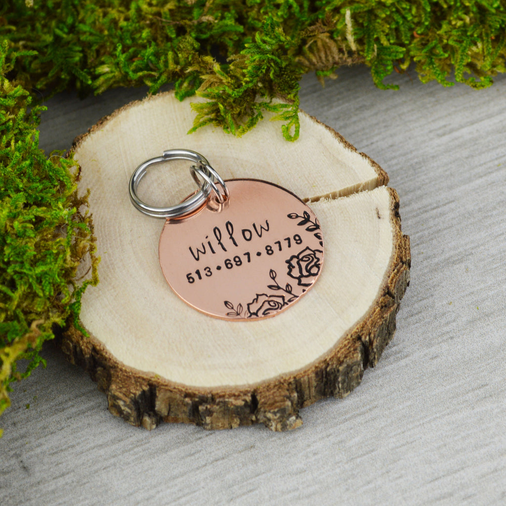Roses Hand Stamped Pet ID Tag 