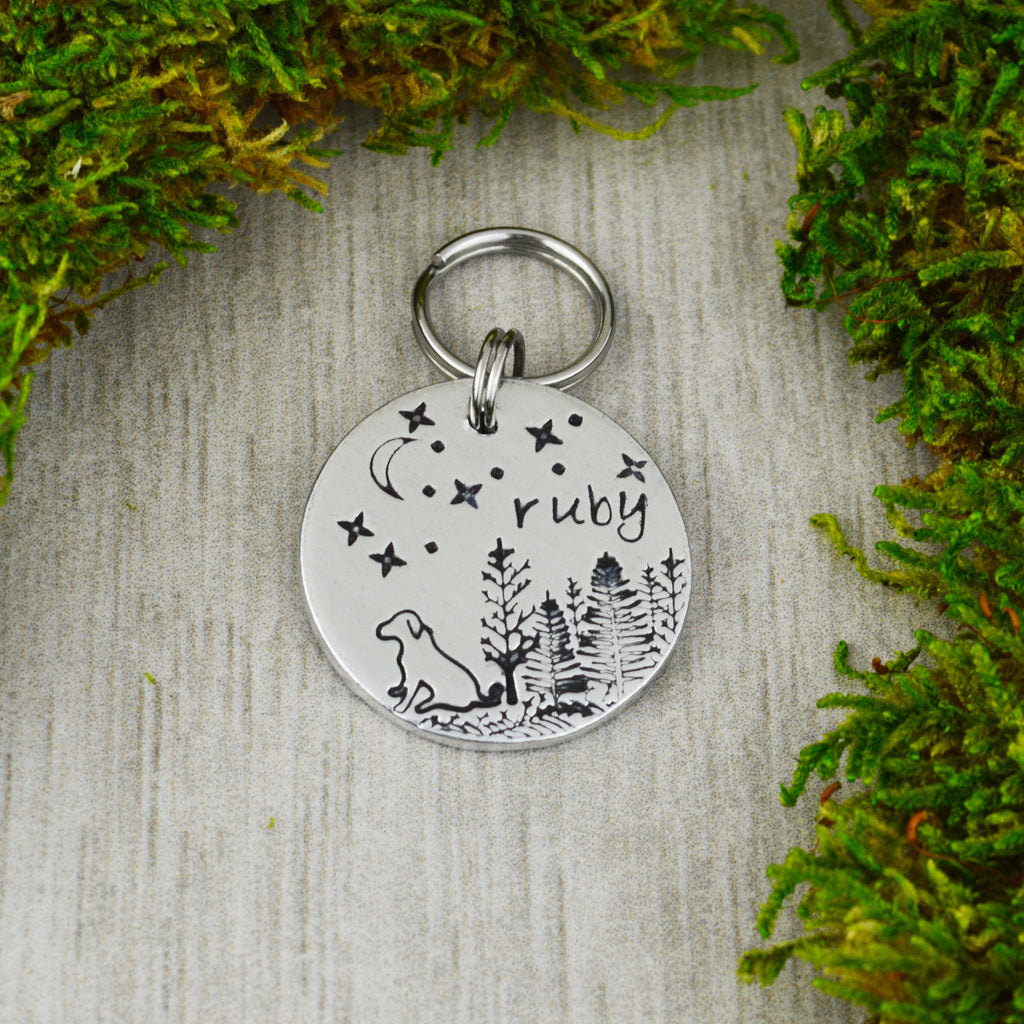 Pup Under the Stars Handstamped Pet ID Tag 