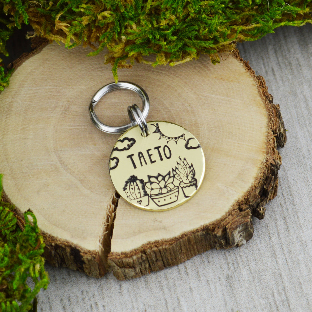 Succulents in the Sun - Small Handstamped Pet ID Tag • Personalized Pet/Dog ID Tag • Dog Collar Tag • Custom Engraved Dog Tag