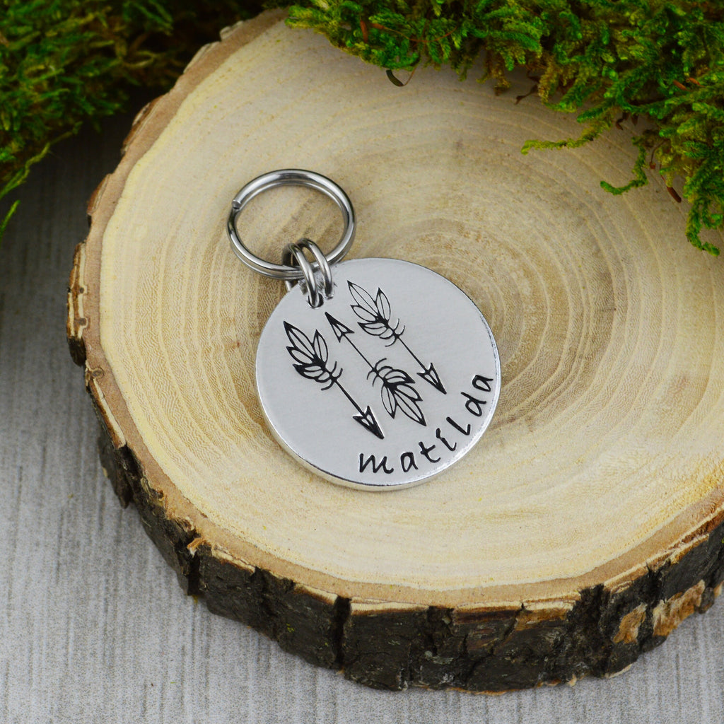 Arrows and Feathers Handstamped Pet ID Tag 