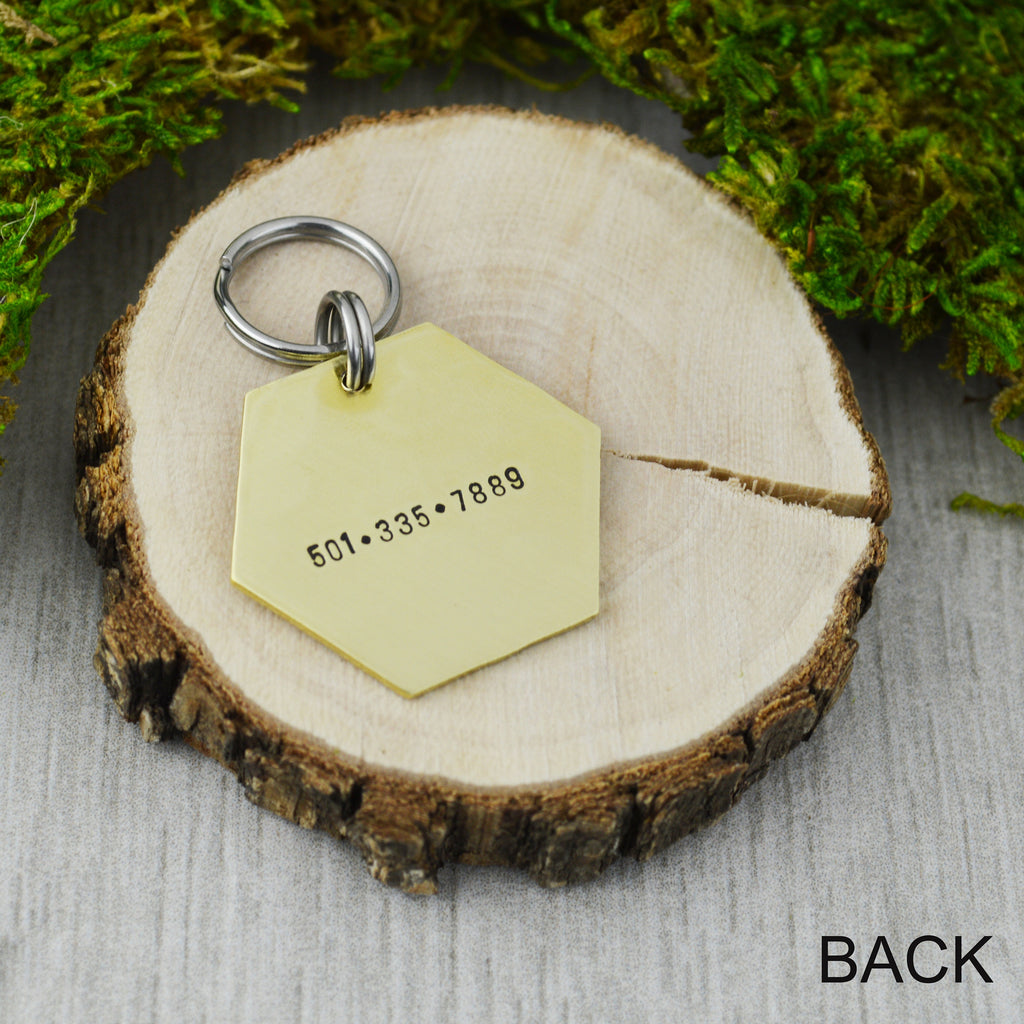 Fields of Heather Handstamped Hexagon Pet ID Tag 