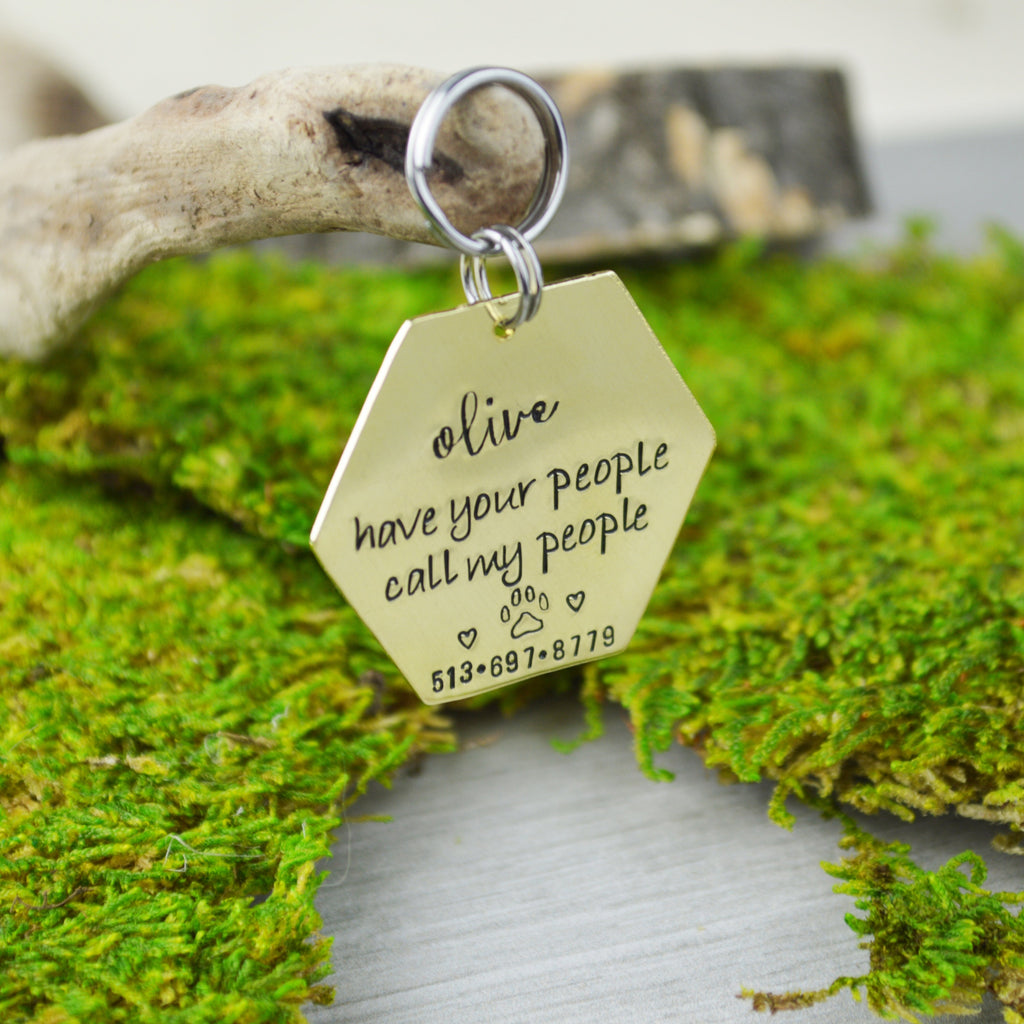 Have Your People Call My People Handstamped Hexagon Pet ID Tag 