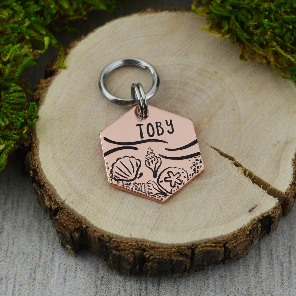 By The Seashore Handstamped Pet ID Tag 