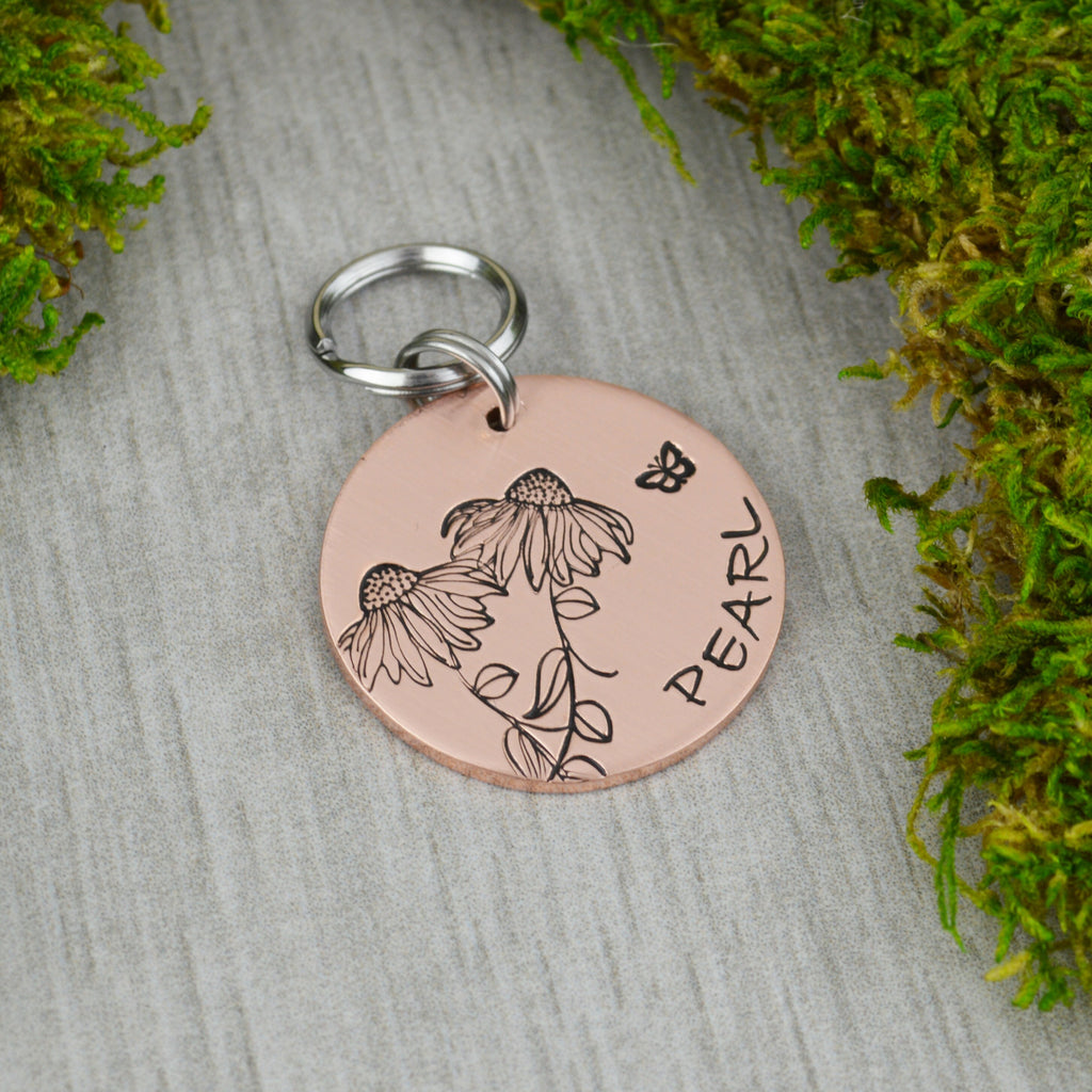 Butterfly in the Wildflowers Handstamped Pet ID Tag 