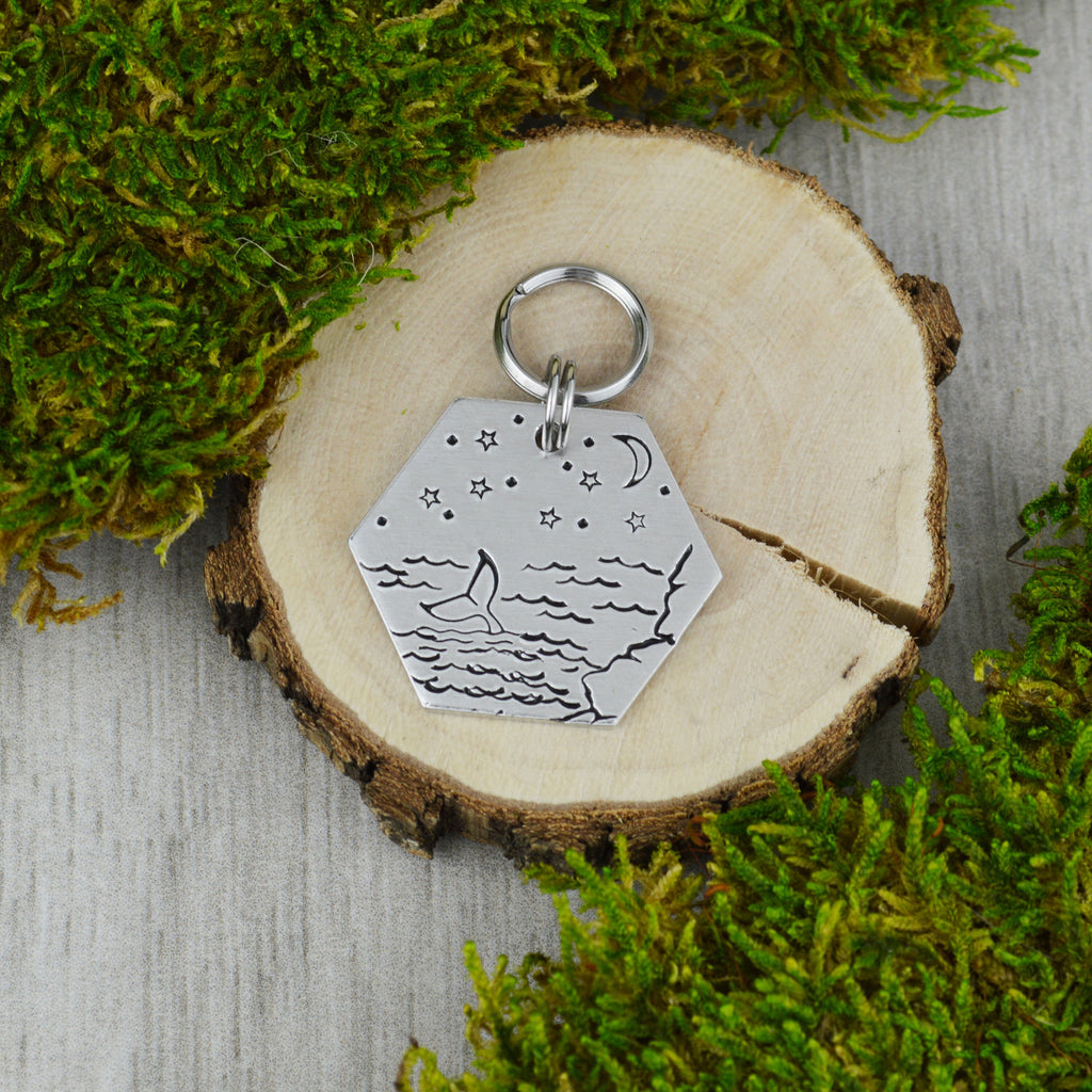 Whale Tale Handstamped Hexagon Pet ID Tag 