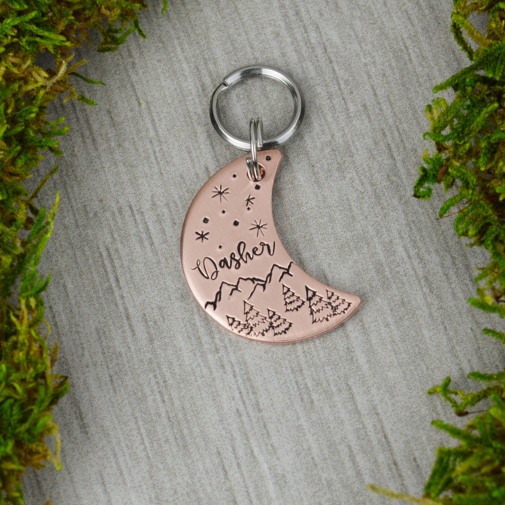Winter Moon Handstamped Pet ID Tag 