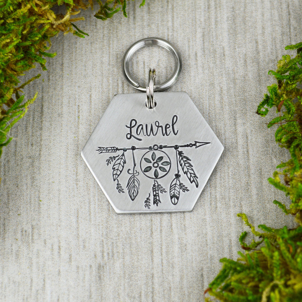 Catching Dreams Handstamped Hexagon Pet ID Tag 