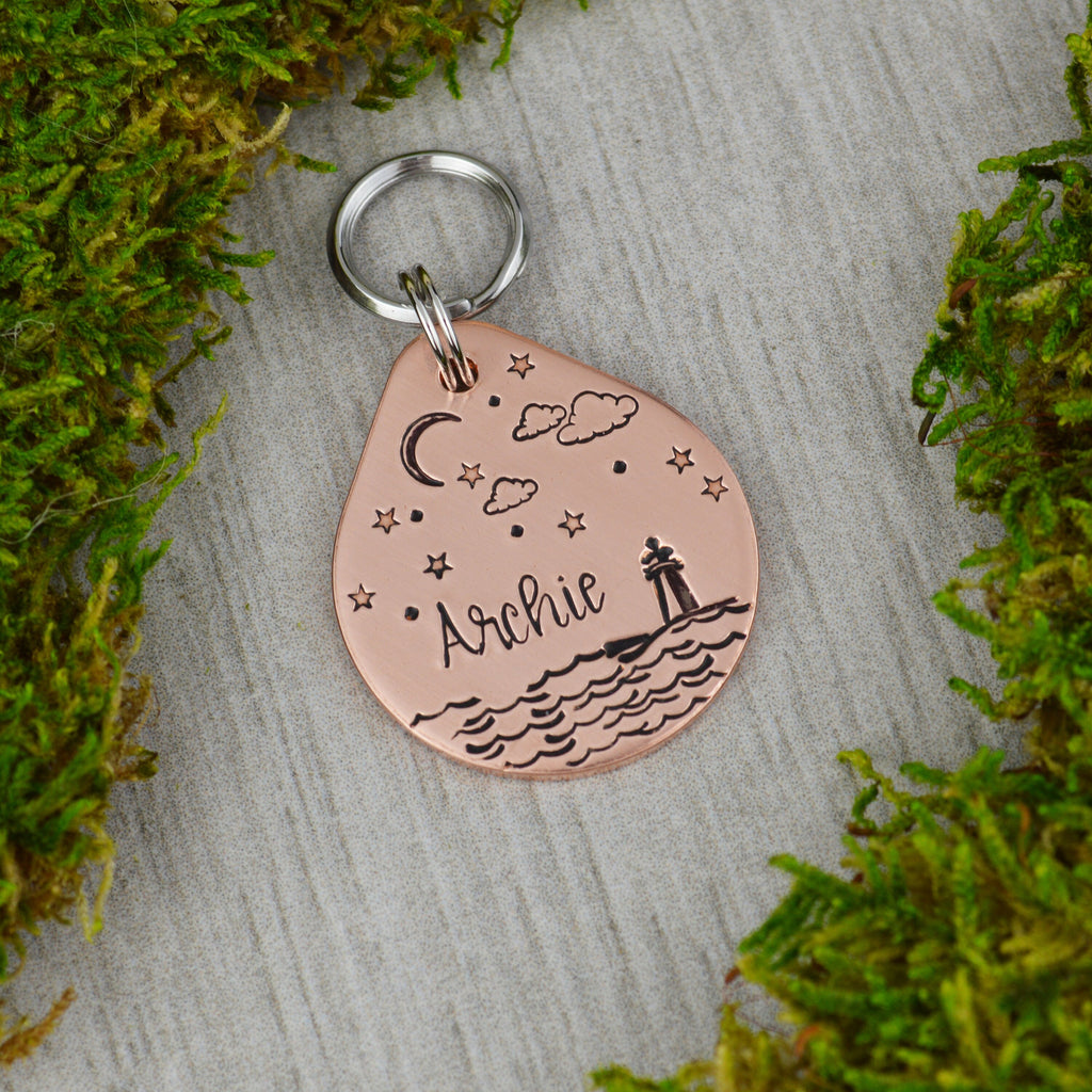 Beacon at Night Handstamped Pet ID Tag 