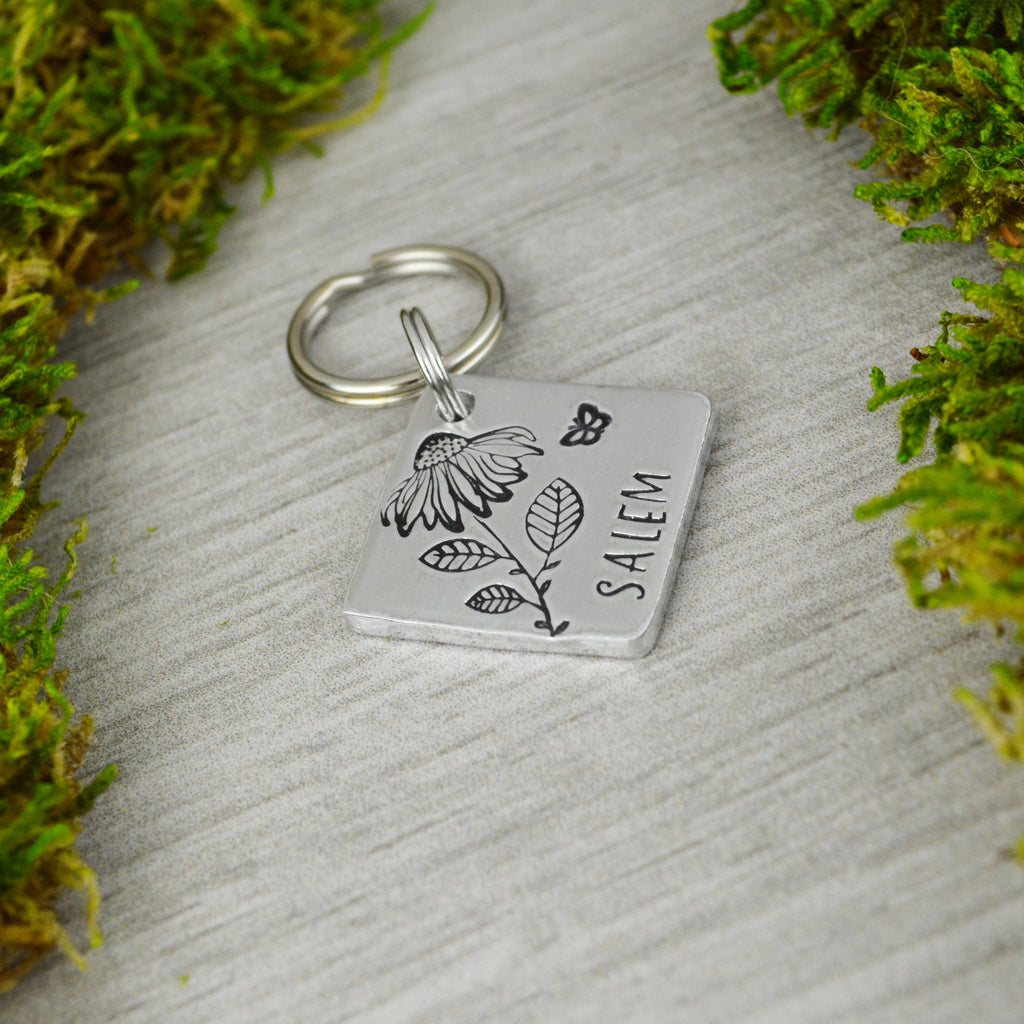 Cone Flower Mini Handstamped Pet ID Tag 