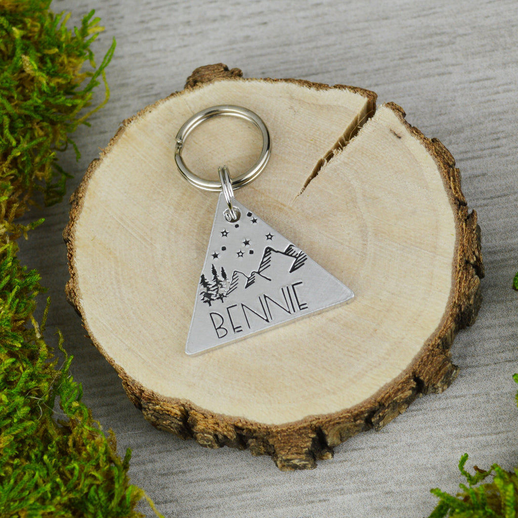 Starry Peaks Handstamped Triangle Pet ID Tag 