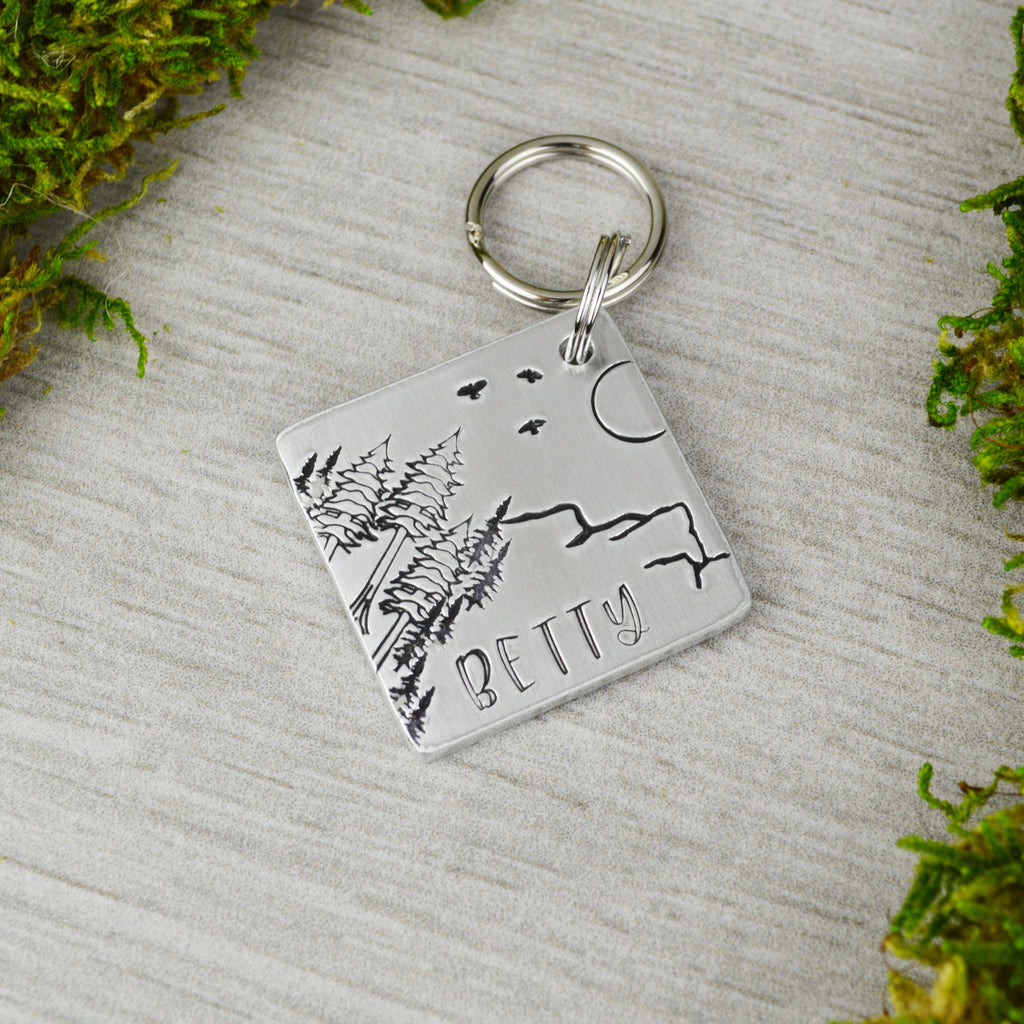 Bird's Eye View Handstamped Square Pet ID Tag 
