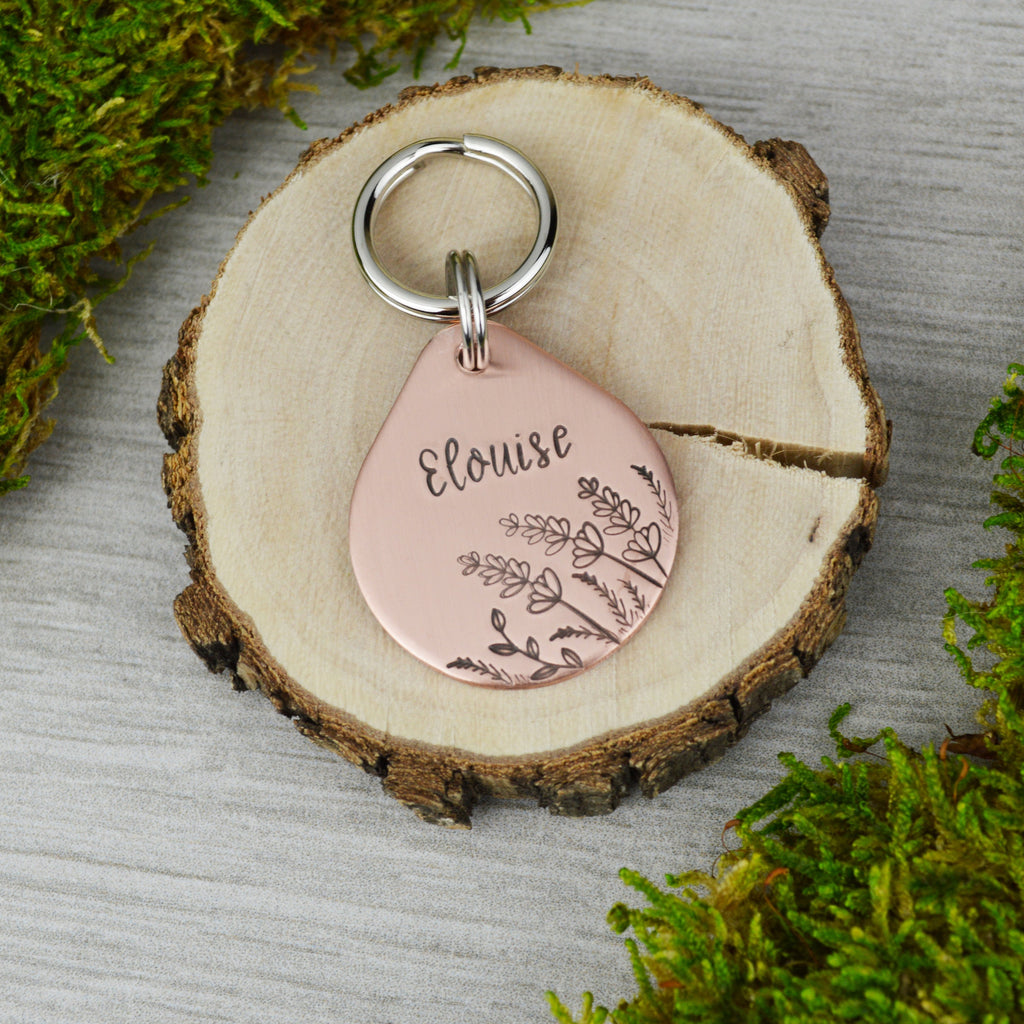 Lavender in the Wind Handstamped Pet ID Tag 