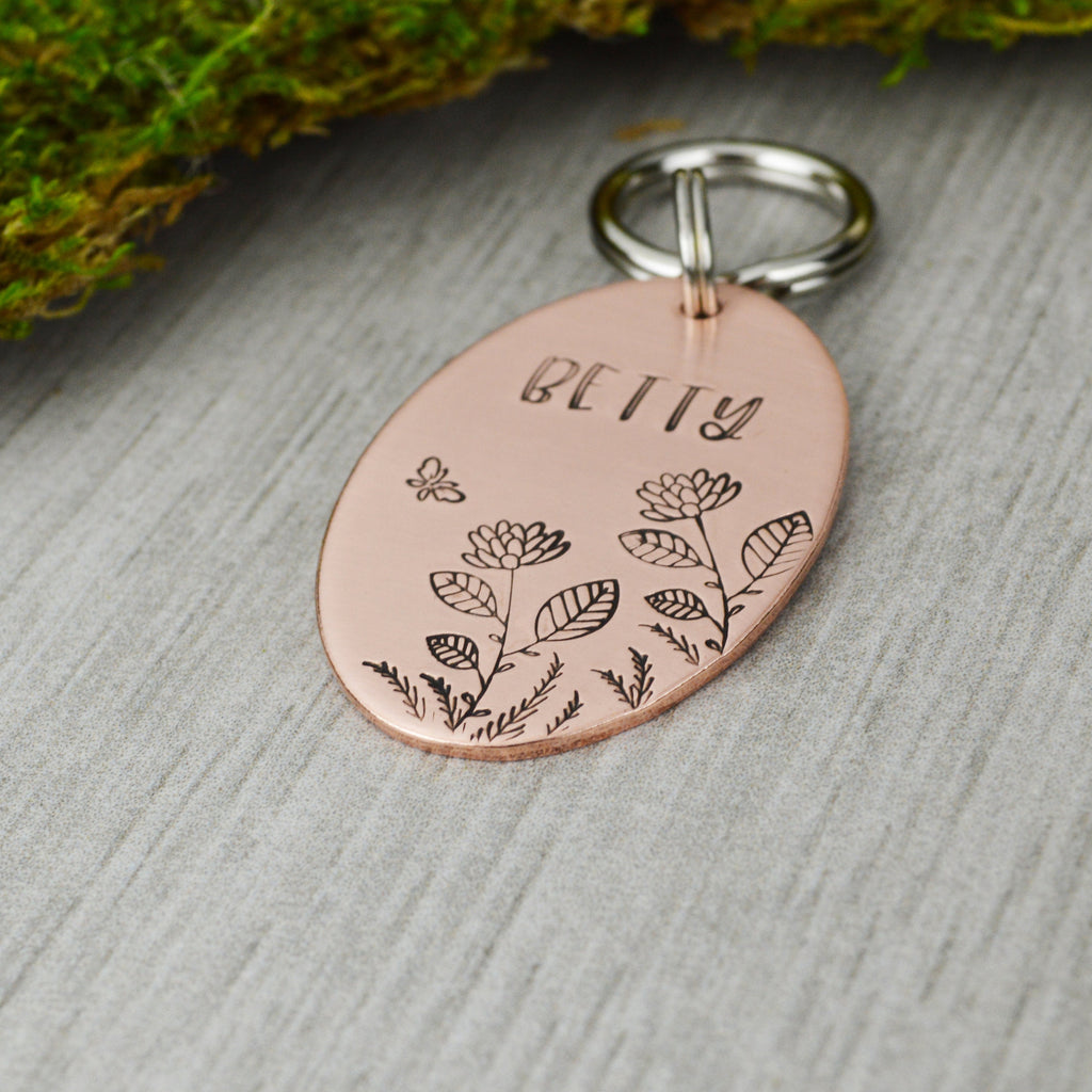 Butterfly in the Dahlias Handstamped Pet ID Tag 