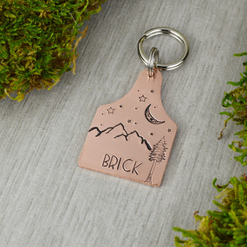 Sequoia Under the Moon Handstamped Pet ID Tag 