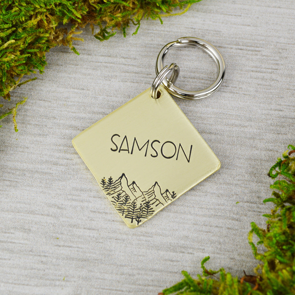 Spring in the Rockies Handstamped Square Pet ID Tag 