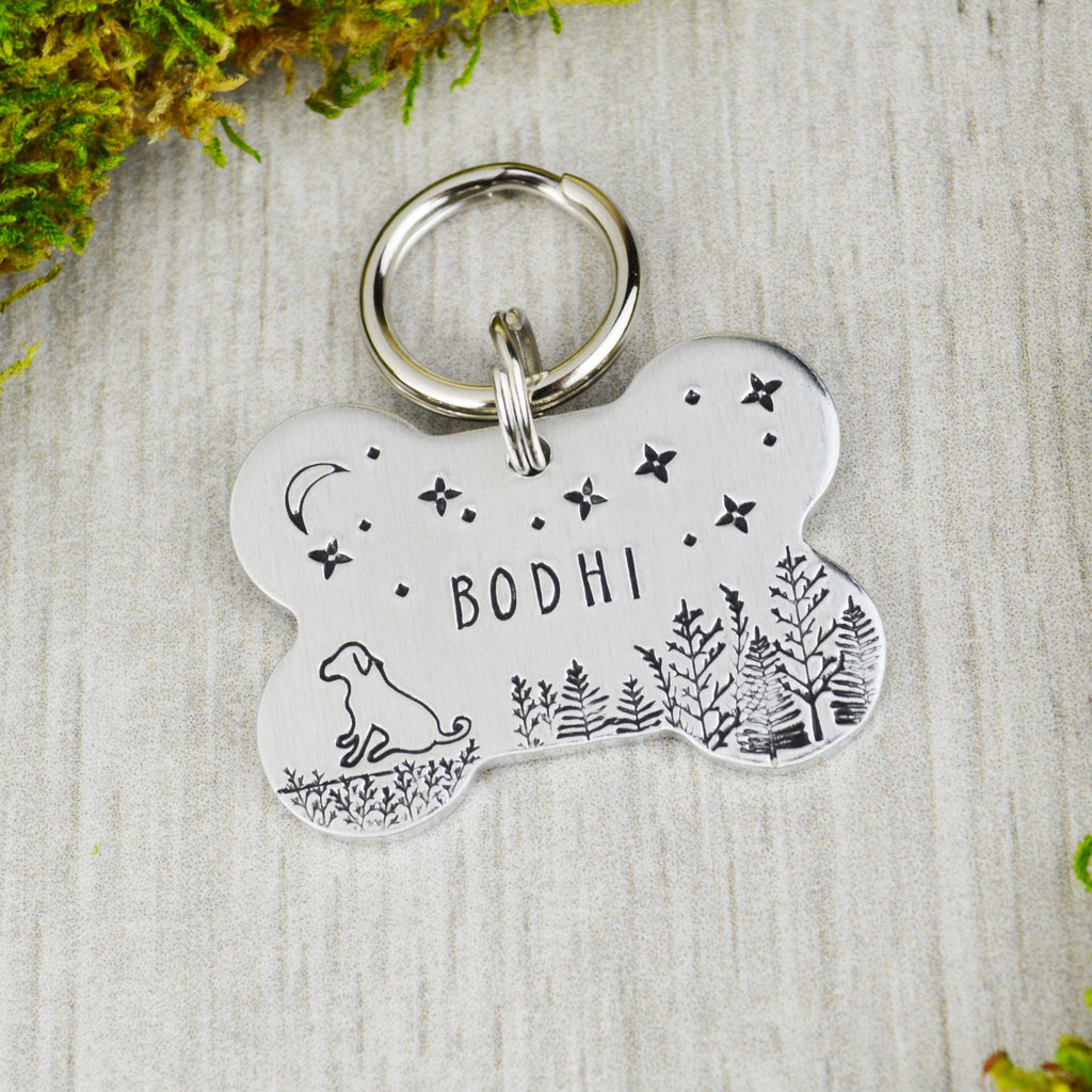 Pup In The Forest Handstamped Pet ID Tag 