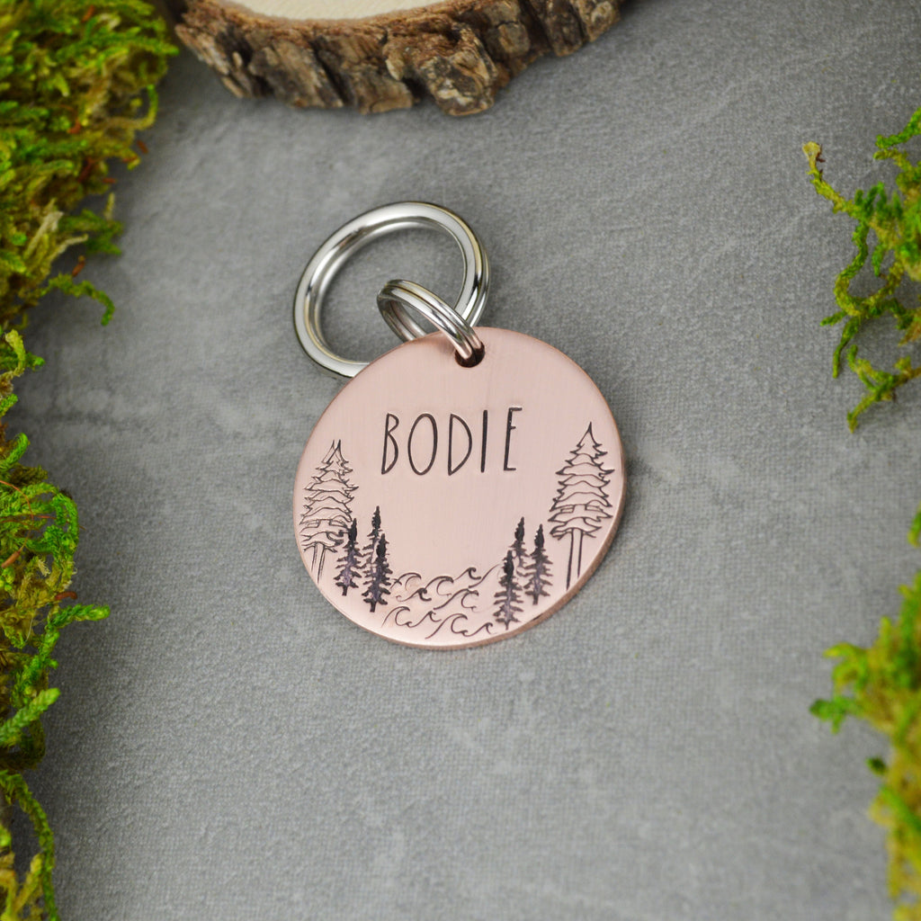 Lake Among the Pines Handstamped Pet ID Tag 