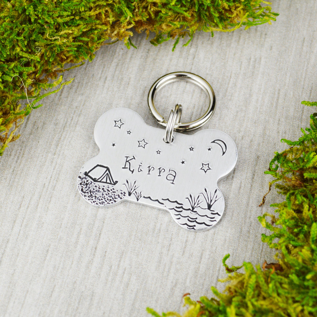 Camping by the Lake Handstamped Pet ID Tag 