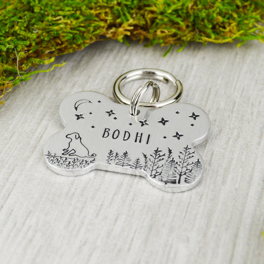 Pup In The Forest Handstamped Pet ID Tag 