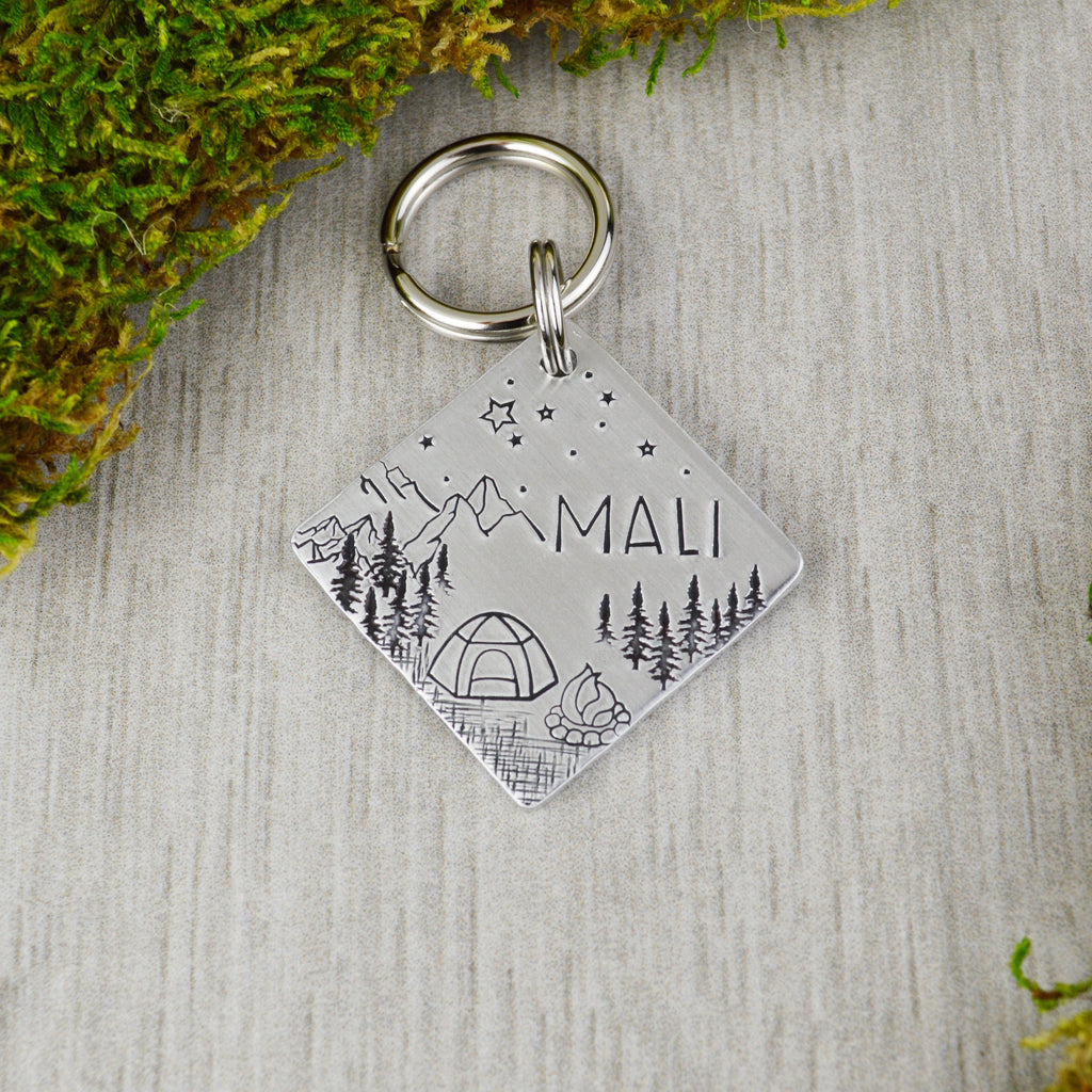 Alpine Camping Handstamped Square Pet ID Tag 