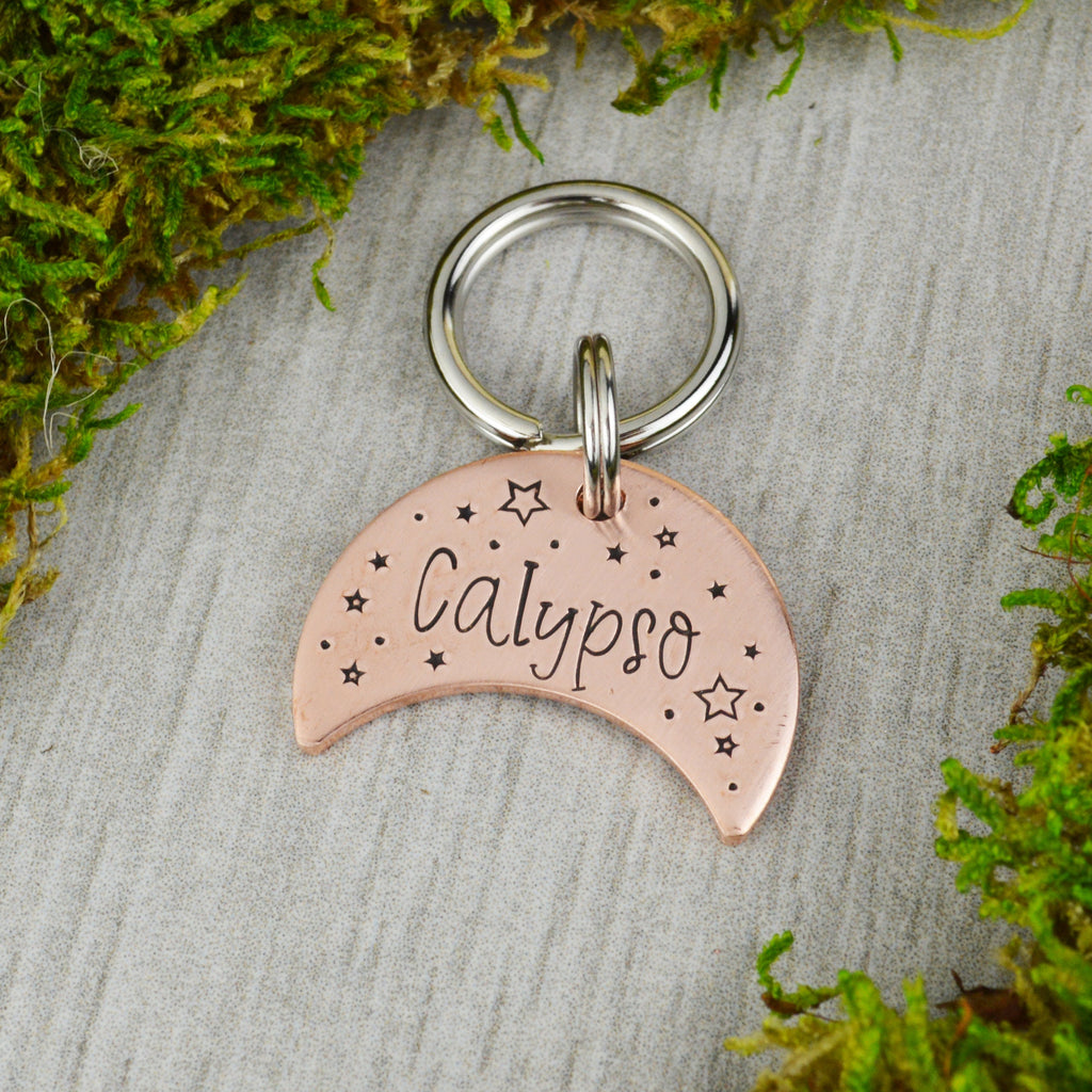 Starry Moon Handstamped Pet ID Tag 