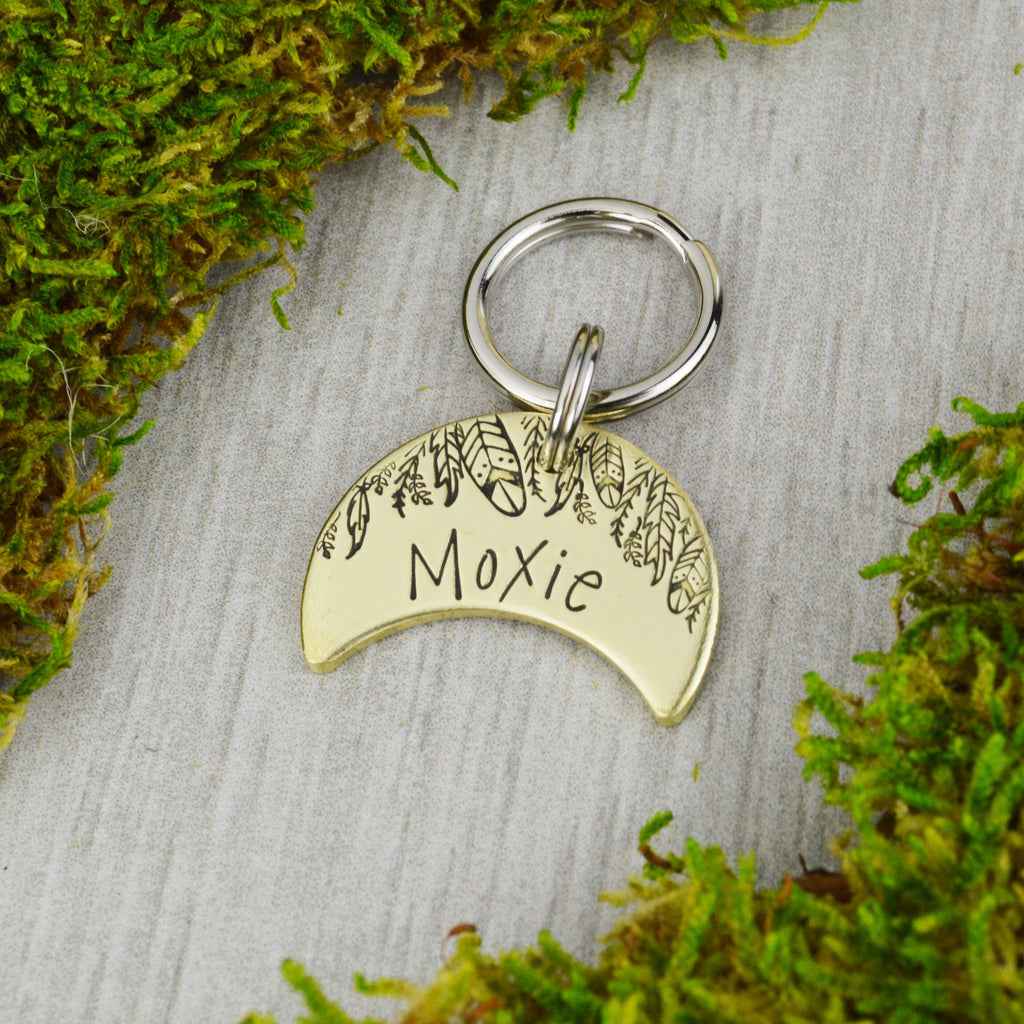 Feather Moon Handstamped Pet ID Tag 