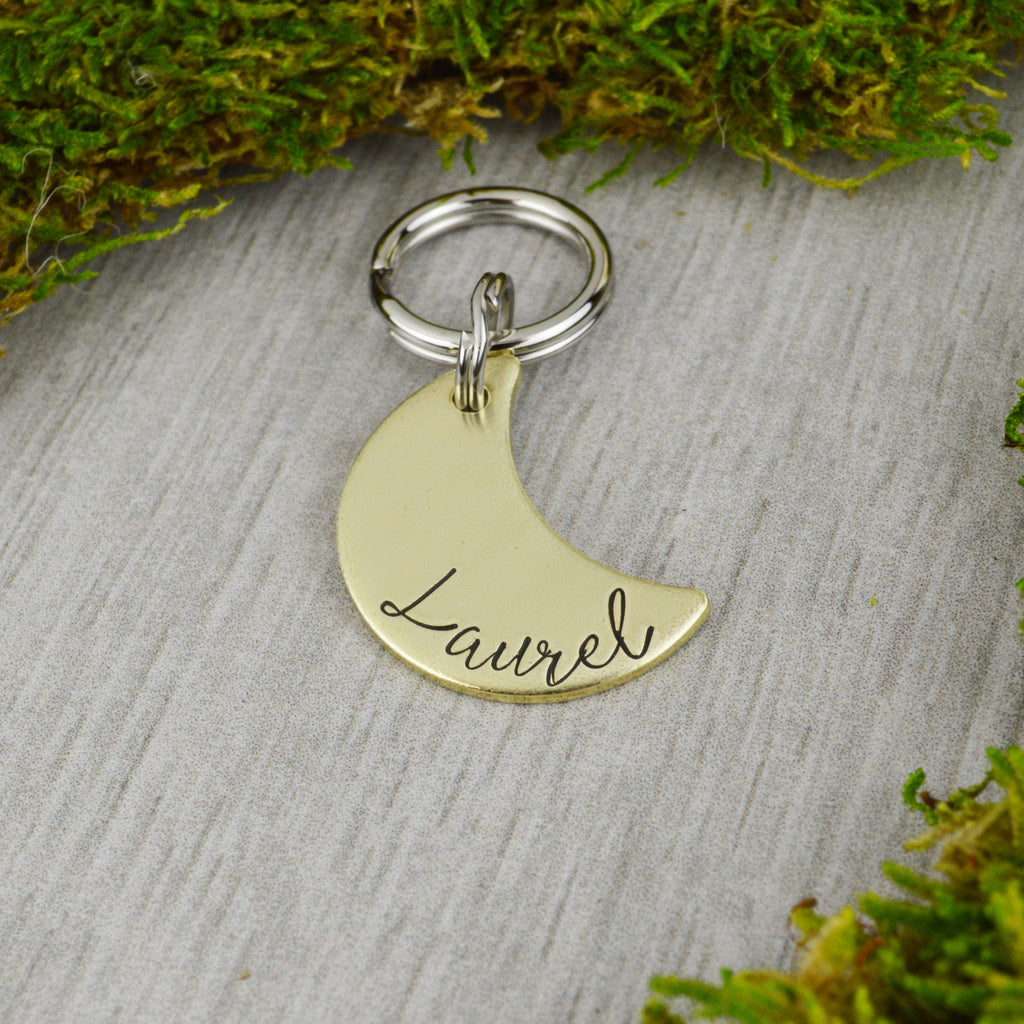Name on the Moon Handstamped Pet ID Tag 