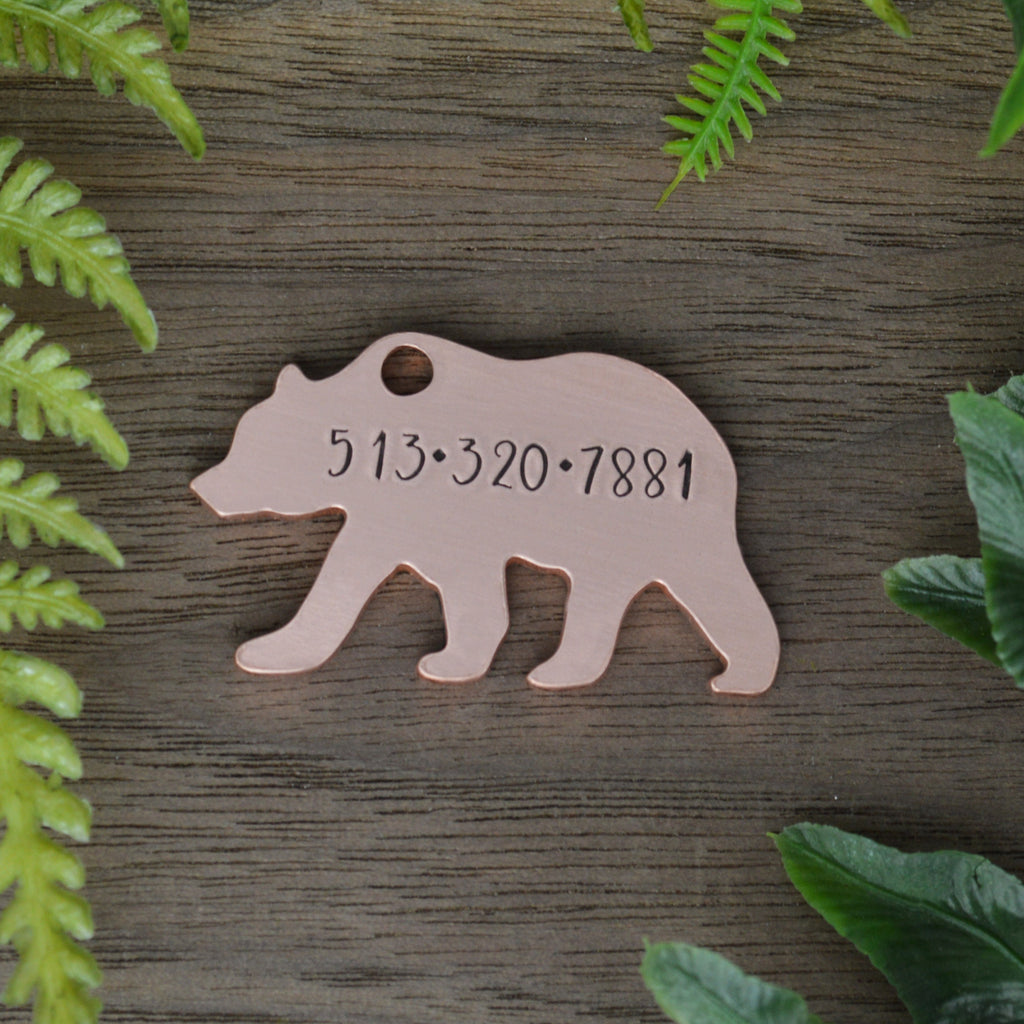 Bear in the Garden Hand Stamped Dog Collar Tag 