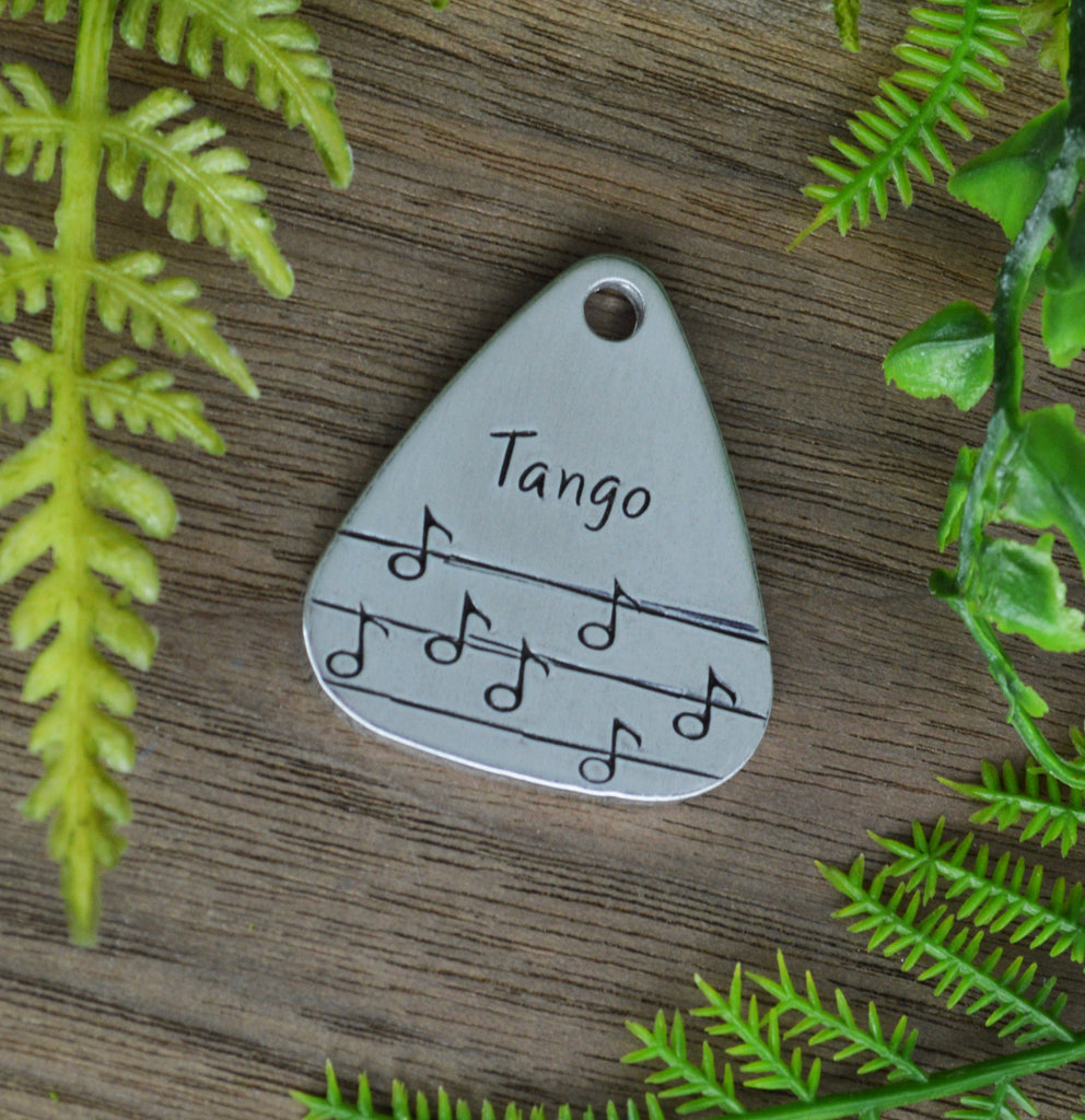Musical Pup Hand Stamped Dog Collar Tag 