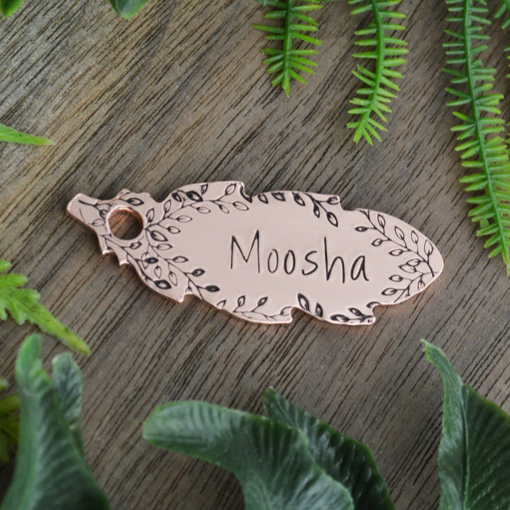 Feather in the Ferns Hand Stamped Dog Tag 
