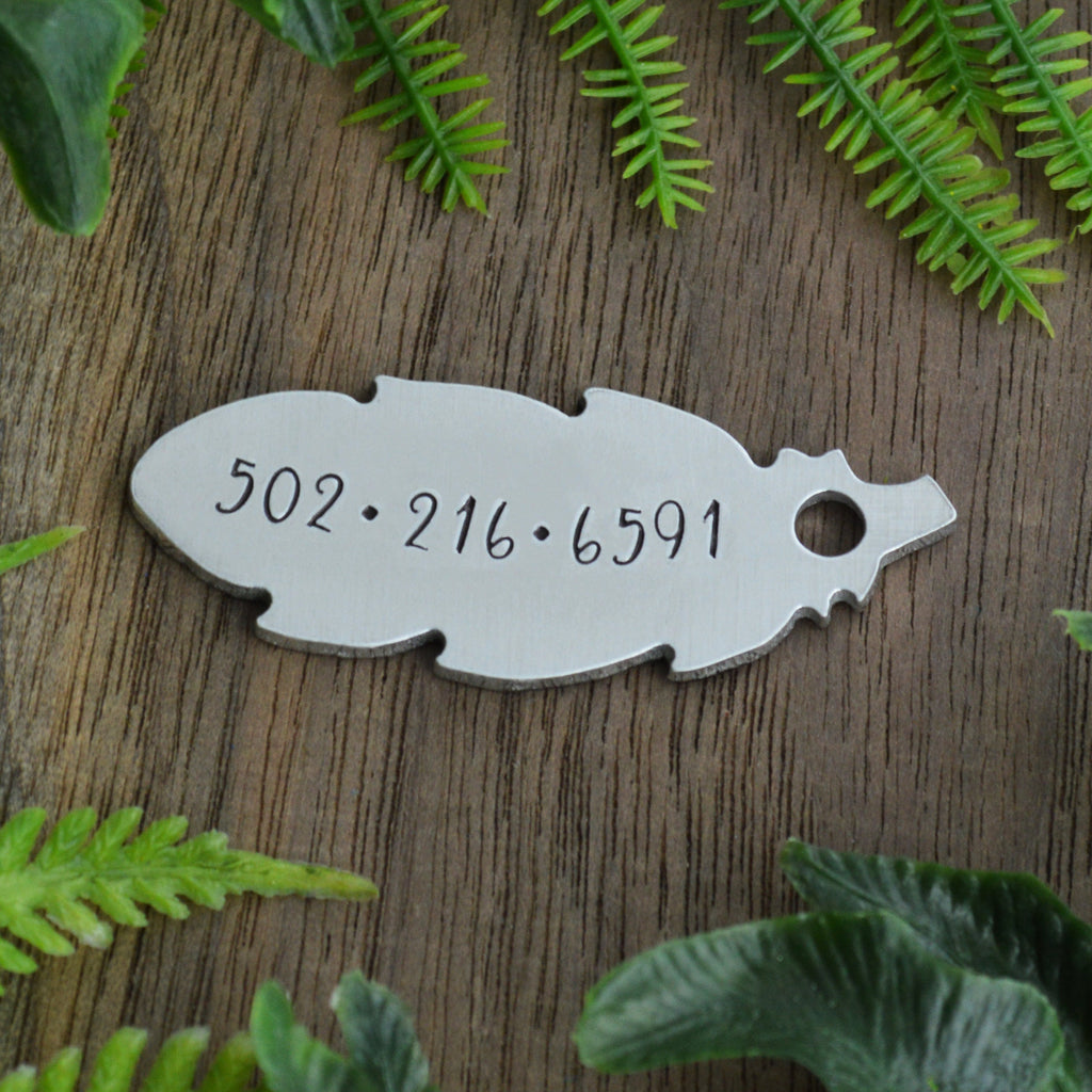 Floral Feather Hand Stamped Dog Tag 