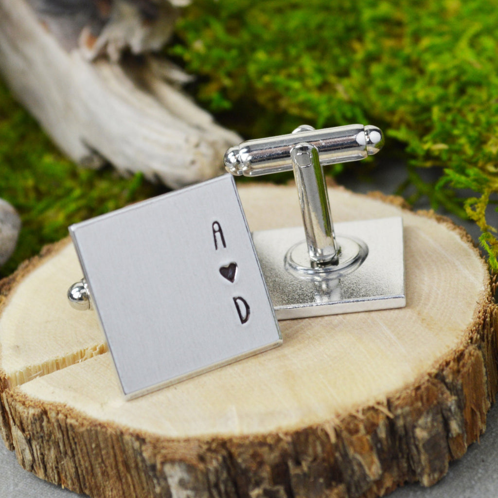 Custom Initial and Date Cuff Links - Hand Stamped Groom Gift