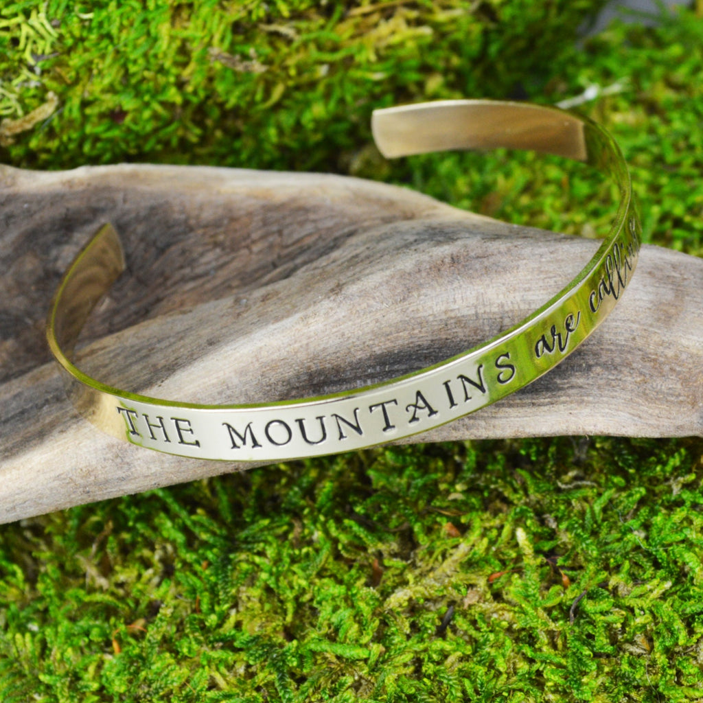 The Mountains Are Calling Travel Bracelet - Aluminum Brass or Copper Bangle