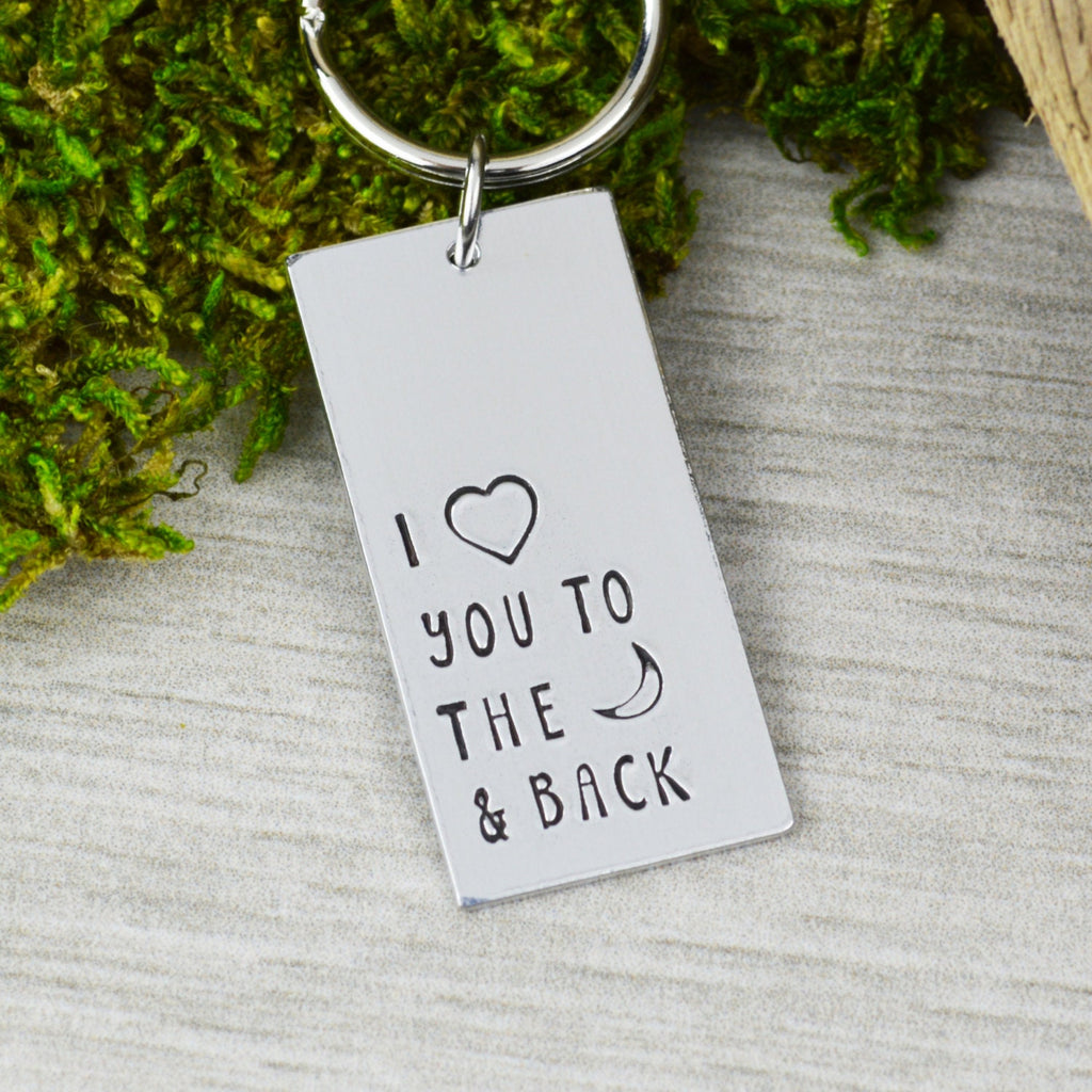 I Love You to the Moon and Back Keychain // Handstamped Accessories