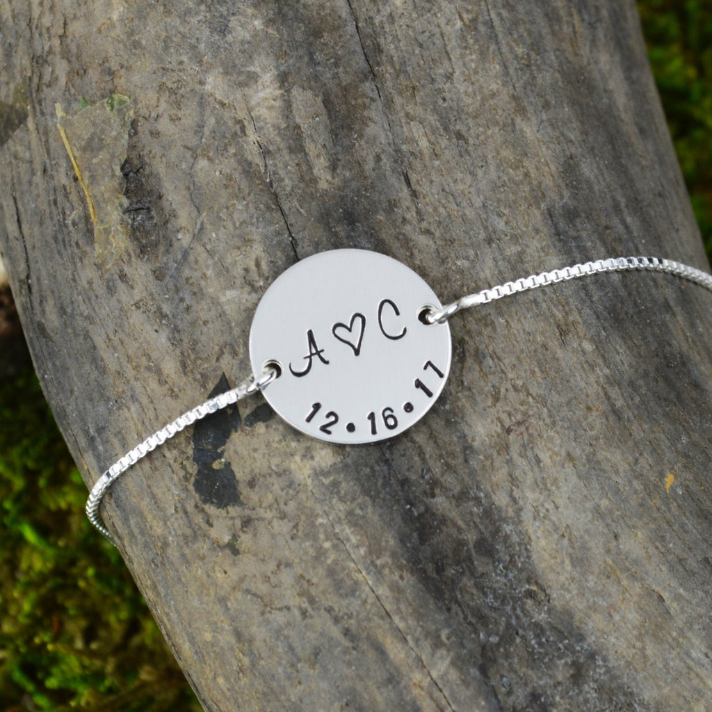 Personalized Bar Bracelet with Initials and Wedding Date // Wedding Gift  // Handstamped Jewelry