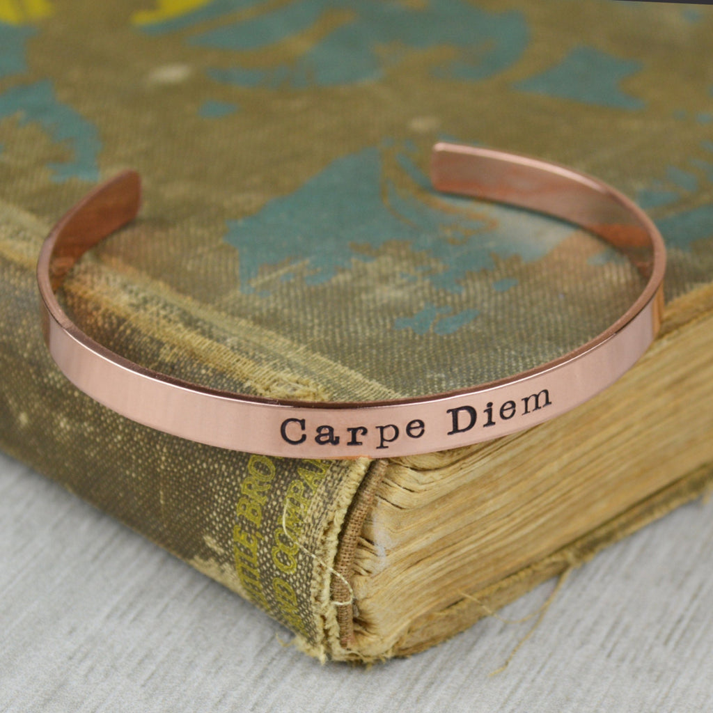 Carpe Diem Cuff Bracelet // Handstamped Jewelry