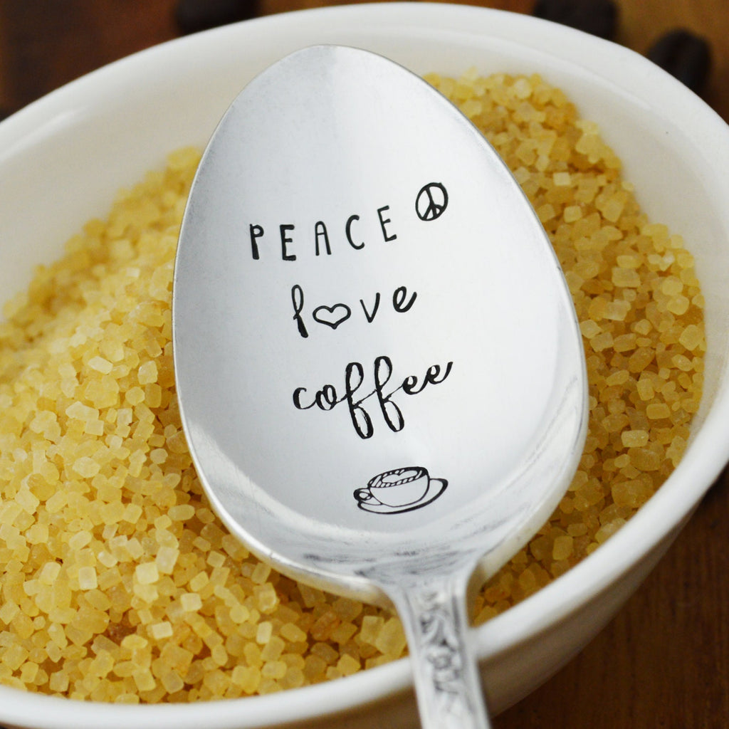 Peace Love Coffee Hand Stamped Spoon 